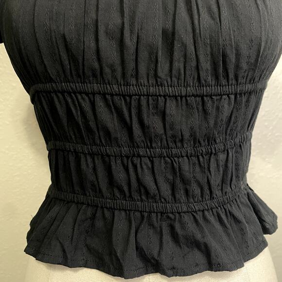 Gothic Whimsigoth VIctorian Milkmaid Ruched Puff Sleeve Cropped Blouse - Picture 9 of 14